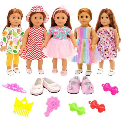 BARWA 18 inch Doll Clothes and Accessories 5 Sets Clothes Dress Outfits with 2 Pairs Shoes for 18 Inch Dolls