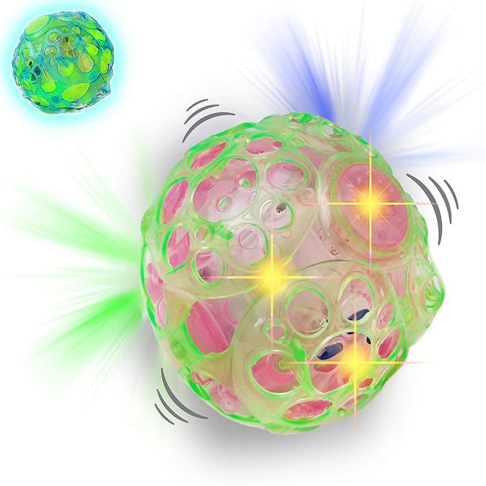 Haktoys Light Up Bouncing Ball, 4 Vibrating Crazy Fun Toy with Flashing Bright Lights, Music and Sound (Batteries Not Included, Colors May Vary)