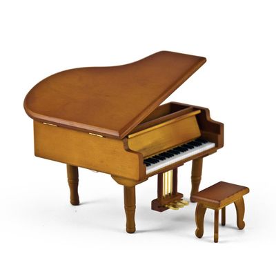 MusicBoxAttic Incredible Wood Tone Miniature Replica of A Baby Grand Piano with Bench - Many Songs to Choose - What The World Needs Now