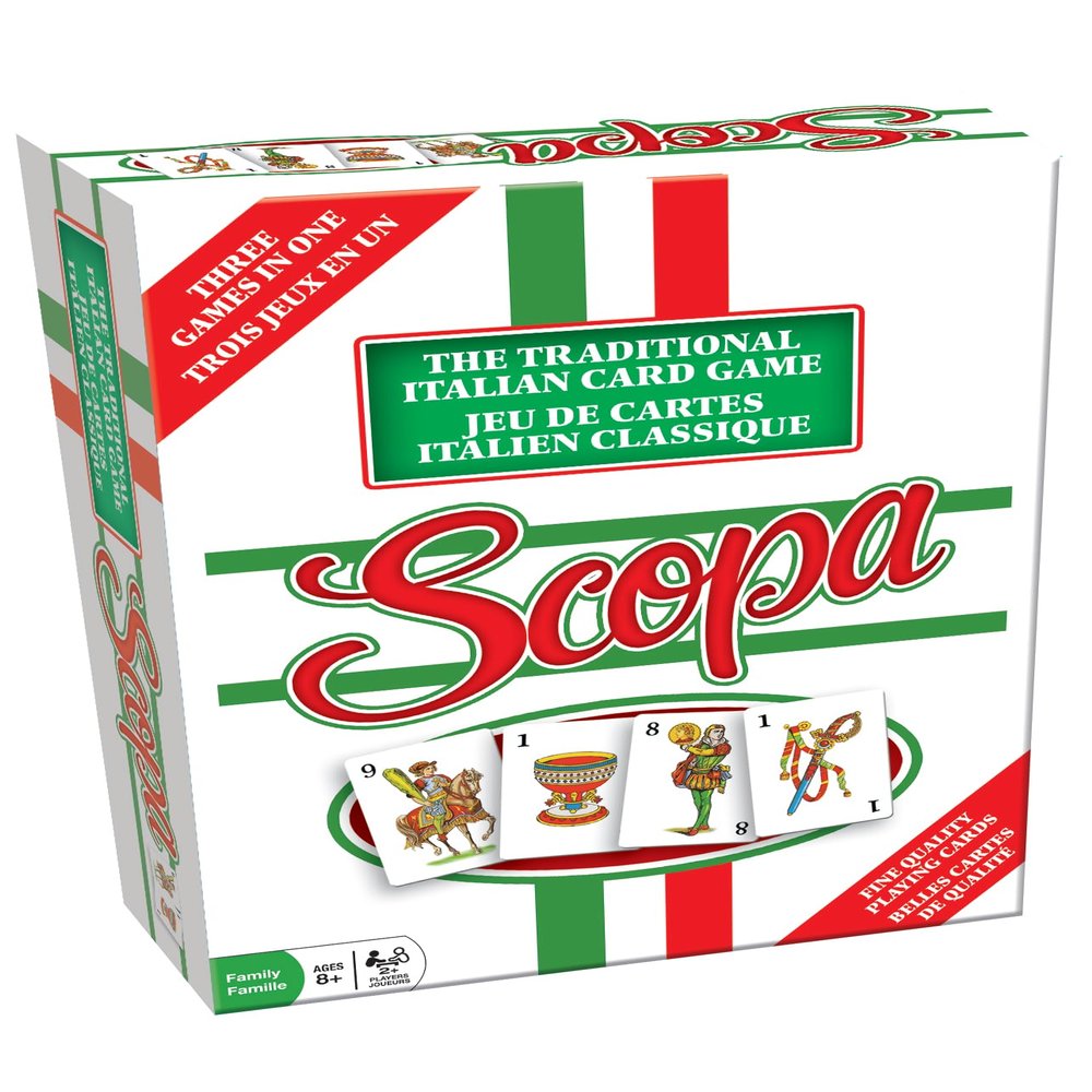 Imagination Outset Media Scopa Card Game (Bilingual English/French), Full Size, 3 Games in 1, Classic Italian Family Strategy, Easy to Learn, Ages 8+, 26 Players