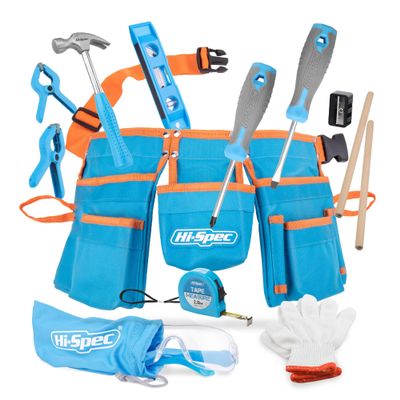 Hi-Spec 16pc Kids Tool Set with Tool Belt Real Child-Sized Tool Kit for Boys & Girls, DIY Building, Hand Tools, Woodworking, Carpentry, STEM Learning, Construction Play Set Blue