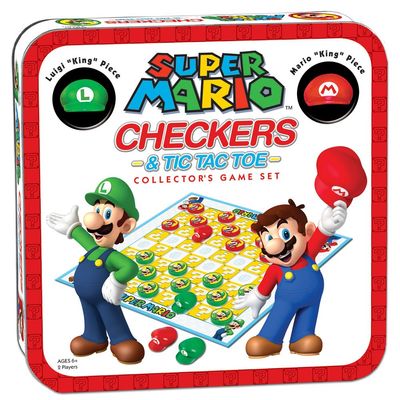 Super Mario Checkers & Tic-Tac-Toe Collector's Game Set | Featuring Super Mario Bros - Mario & Luigi | Collectible Checkers and TicTacToe Perfect for Mario Fans