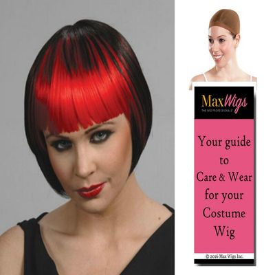 2 Tone Pageboy color BLACK/PINK - Enigma Wigs Anime China Doll Goth Straight Bangs Vampiress Women Bundle with Cap, MaxWigs Costume Wig Care Guide