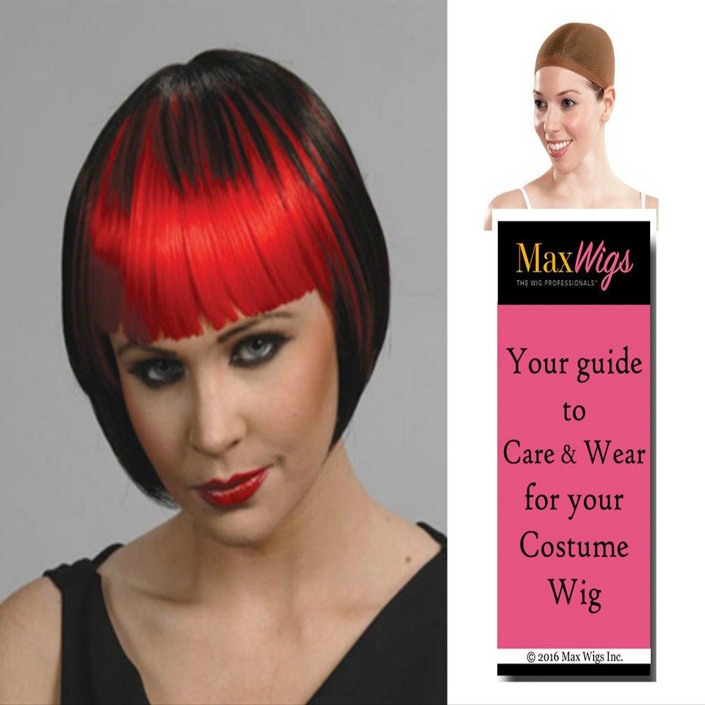 2 Tone Pageboy color BLACK/PINK - Enigma Wigs Anime China Doll Goth Straight Bangs Vampiress Women Bundle with Cap, MaxWigs Costume Wig Care Guide