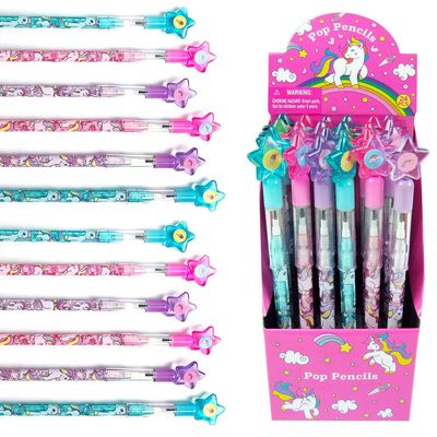 TINYMILLS 24 Pcs Unicorn Stackable Push Pencil Assortment with Eraser for Unicorn Pink Birthday Party Favor Prize Carnival Goodie Bag Stuffers Classroom Rewards Pinata Fillers
