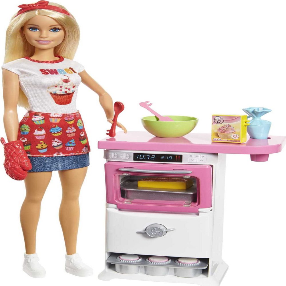 Barbie Careers Playset, Blonde Bakery Chef Doll & Toy Oven with 'Timer' Sound, Rising Desserts, Color-Change & Cooking Accessories