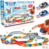 142 Pieces Police Patrol Chase Create a Road Super Snap Speedway - Magic Journey Flexible Track Set with LED Light Up Toy Cars view 1