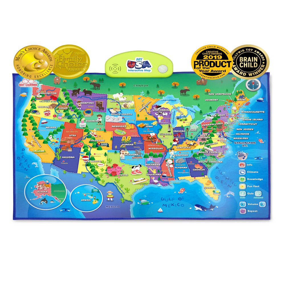 BEST LEARNING i-Poster My USA Interactive Talking United States Map for Kids Ages 5-12 to Learn States, Capitals & Fun Facts