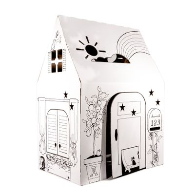 Easy Playhouse Clubhouse - Kids Art and Craft for Indoor and Outdoor Fun, Color, Draw, Doodle on this Blank Canvas Decorate and Personalize a Cardboard Fort, 34" X 27" X 48" - Made in USA, Age 3+