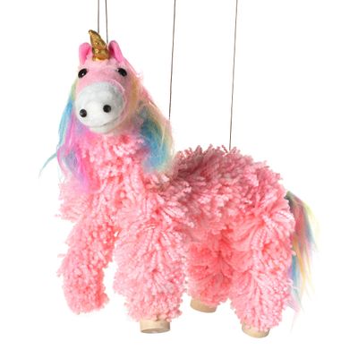 Artisan Owl Yarn and Plush Pink Unicorn Marionette Puppet - Wooden Feet and Detachable Strings, Styles Vary (Pink)