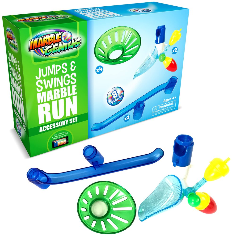 Marble Genius Jumps & Swings, 8pcs Marble Run Accessory Set for Kids Ages 4+, Fun Ultimate Marble Track Race Add-on Kit for Teens STEM