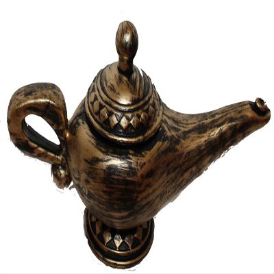 9" Aged Gold Paint Genie Lamp, Sultan, Harem Costume with Opening lid, Reusable