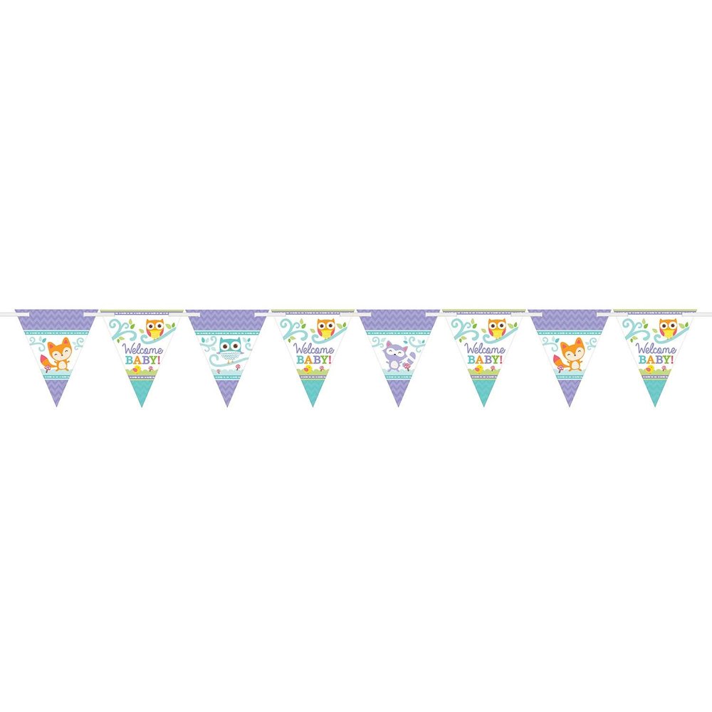 Amscan 121455 Woodland Welcome Pennant Banner, Multi Color,; 6"X 7"