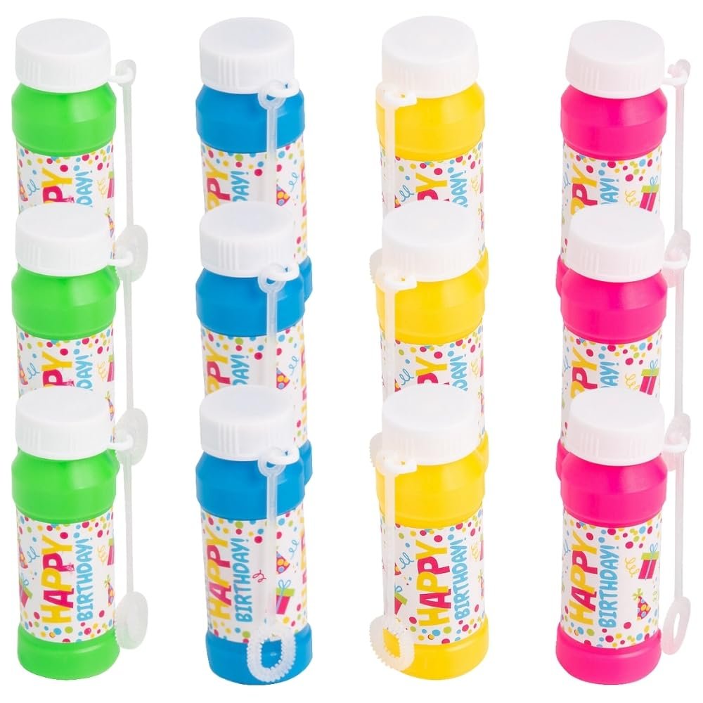 Fun Express Happy Birthday Bubble Bottles - 12 Pieces - Great for Kid Party Supplies and Giveaways