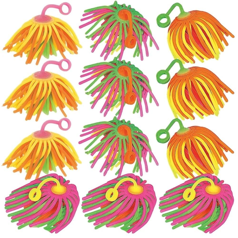 Fun Express Neon Stretchy Noodle Ball Yo Yos Party Favors for Kids 8-12 - Bulk Toys 12 Pack Goodie Bag Stuffers | Bouncy Balls Classroom Prizes Carnival Games, Birthday Party Favor Toys for Boys Girls