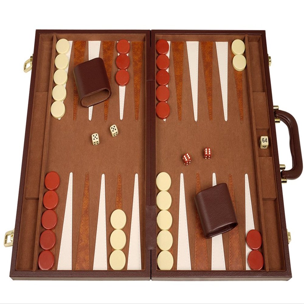 18" Deluxe Backgammon Game Set - Medium Brown Case