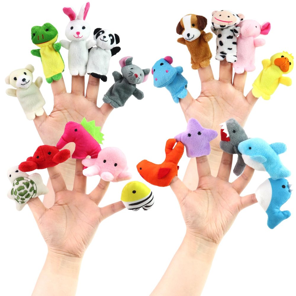 20pcs Different Cartoon Animal Finger Puppets Soft Velvet Dolls Props Toys Easter Basket Stuffers