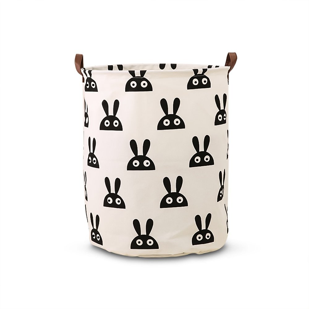 2-Pack Toy Canvas Storage Basket Organizer, Collapsible Laundry Hamper Bucket Burlap Bin For Nursery, Baby, Office, Bedroom, Closet, Laundry (Rabbit)