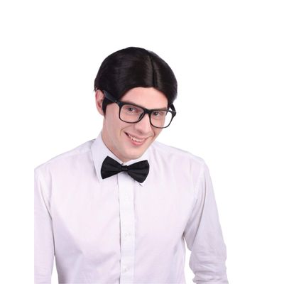 Bristol Novelty Mens Black Nerd Wig, Pack of 1 - Stylish Design, Perfect Accessory for Costumes, Festivals, Cosplay Events, & More