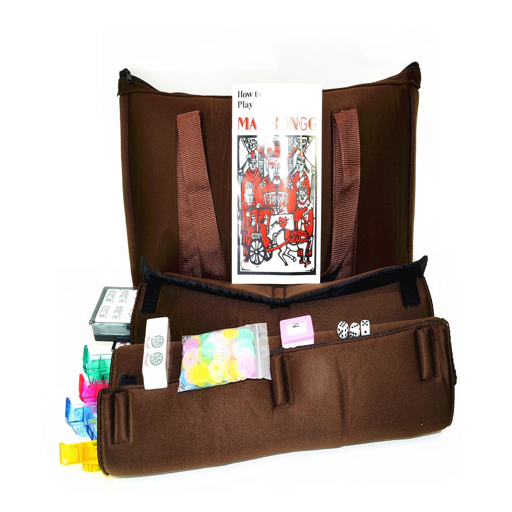166 Tiles American Mahjong Set Coffee Color Soft Bag 4 Color Pushers/Racks Easy Carry Western Mahjongg