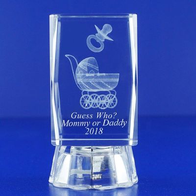 12 pcs Personalize Custom Laser Etched Engraving 3D Baby Carrige, Pacifier Crystal Glass Cube for Baby Shower (3"H)