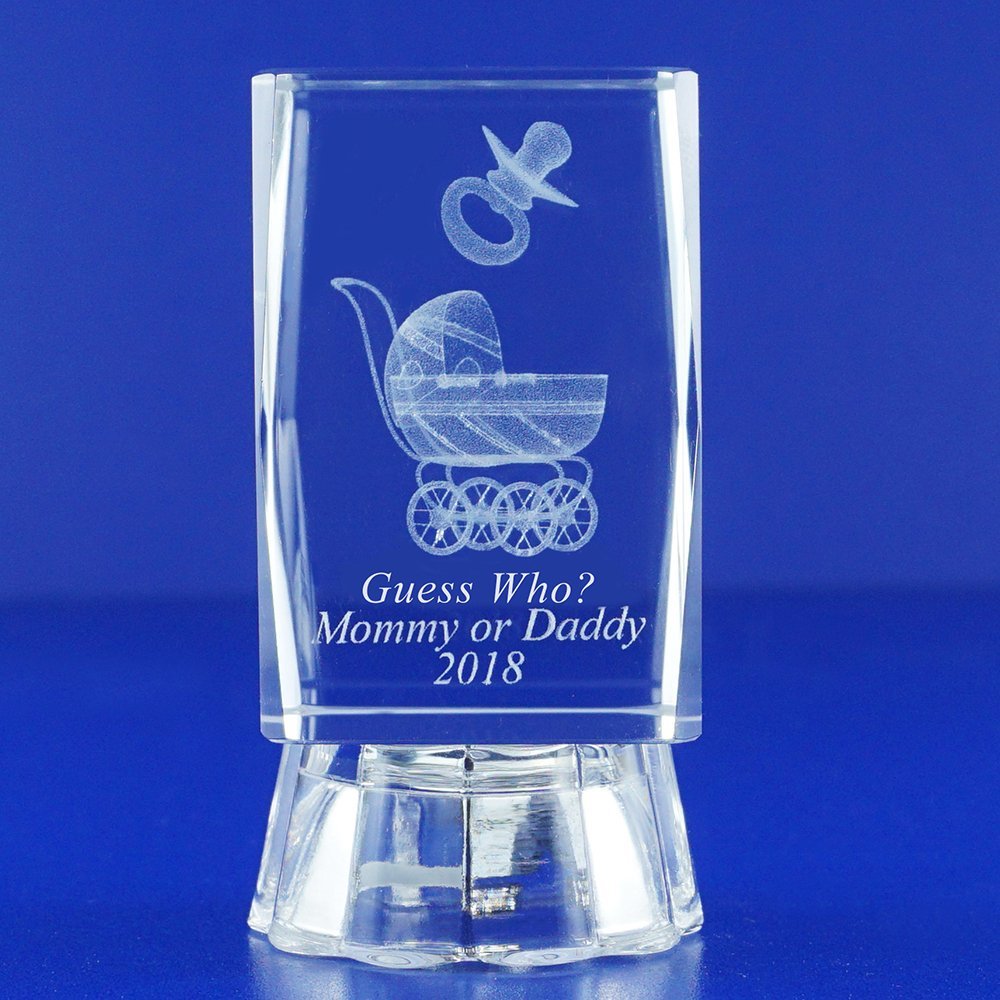 12 pcs Personalize Custom Laser Etched Engraving 3D Baby Carrige, Pacifier Crystal Glass Cube for Baby Shower (3"H)