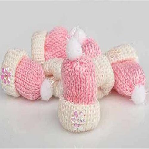 24 Miniature Pink Knit Hats for Baby Shower Decorations