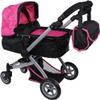 Mommy & Me Babyboo Doll Pram Foldable Doll Stroller with Basket, Convertible Seat, Adjustable Handle, Swiveling Wheels, and Free Carriage Bag (Multi Function) - Hot Pink view 1
