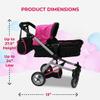 Mommy & Me Babyboo Doll Pram Foldable Doll Stroller with Basket, Convertible Seat, Adjustable Handle, Swiveling Wheels, and Free Carriage Bag (Multi Function) - Hot Pink view 3
