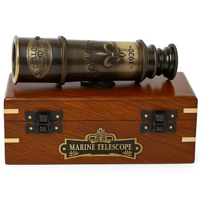 1920 Marine Telescope - Vintage Brass Spyglass with Wooden Box | 15 Antique Nautical Telescope - Pirate & Explorer Collectible | Handheld Monocular for Bird Watching, Sailing & Dcor
