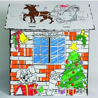 My Own Coloring Playhouse Kid Foldable Play House Kit Premium Paper Corrugated Cardboard Child DIY Hand Drawing Painting and Imagination Training Toy Markers Included(Christmas Cottage)