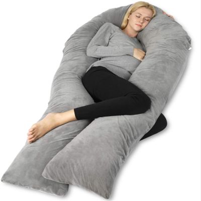 QUEEN ROSE Pregnancy Pillows for Sleeping, U Shaped Body Pillow for Pregnancy, 65 inch Maternity Pillow for Tall Pregnant Women with Gray Velvet Cover