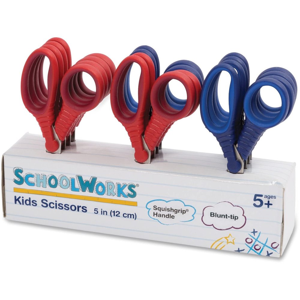 Fiskars Schoolworks 5" Scissors for Kids Ages 4-7 (12-Pack), Blunt-Tip Scissors for Kids, Back to School Supplies, Red and Blue