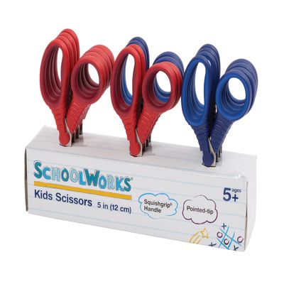 Fiskars Schoolworks 5" Scissors for Kids Ages 4-7 (12-Pack), Pointed-Tip Scissors for Kids, Back to School Supplies, Red and Blue