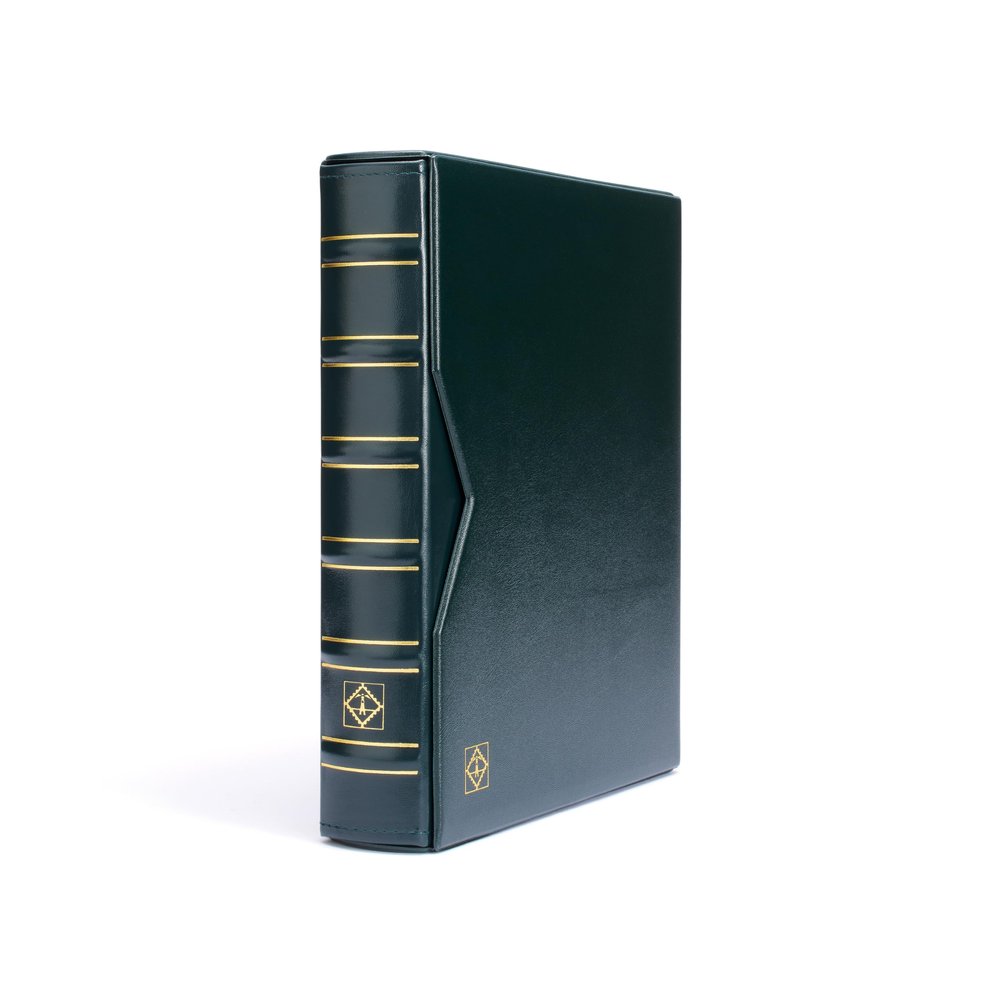 LIGHTHOUSE - Vario Classic Binder - 4-Ring Binder with Padded Leatherette Cover and Slipcase for up to 50 Sheets - Green