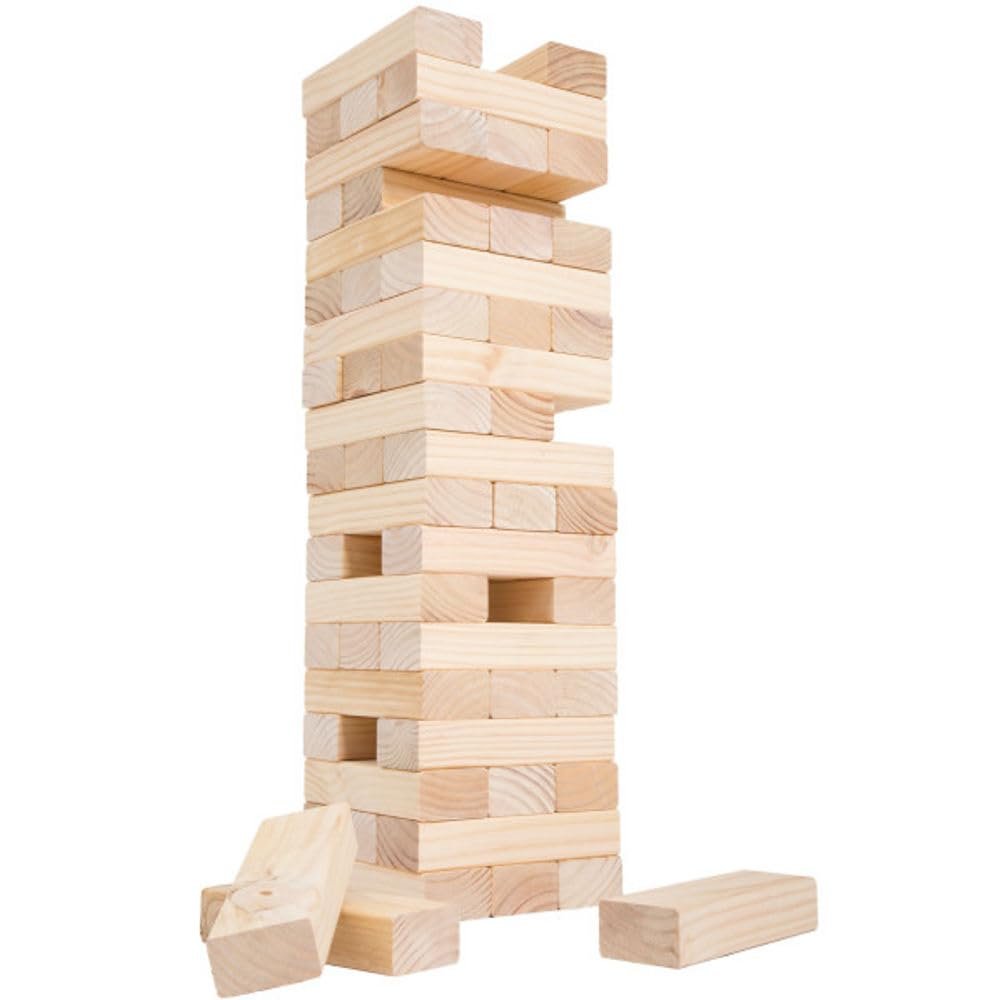HEY! PLAY! Classic Giant Wooden Tower Blocks Stacking Game with Nylon Carrying Case  Outdoor Yard Games for Adults, Kids, Boys, and Girls