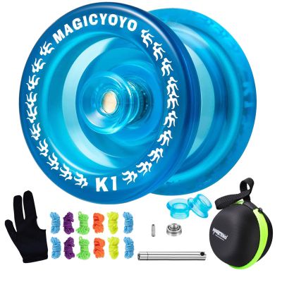 MAGICYOYO K1 Responsive Yoyo Professional, Hubstacks Yo-yo for Kids Beginners Dual Purpose YoYo with Unresponsive Bearing, Storage Bag + 12 Strings +Yo-Yo Glove +2 Yo yo Hubstacks (Crystal Blue)