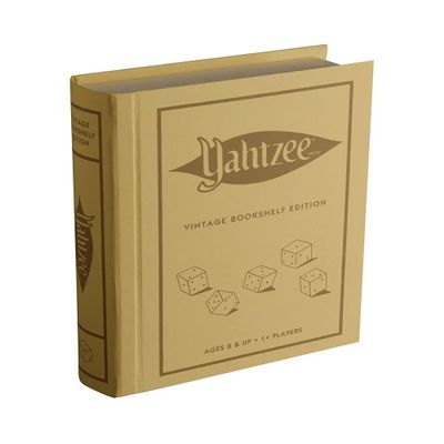 WS Game Company Yahtzee Vintage Bookshelf Edition, Luxury Dice Game in Linen-Wrapped Book Case with Slipcase, Premium Scorebook, Deluxe Rolling Tray & 1956 Graphics, Classic Dice Games, Ages 8+
