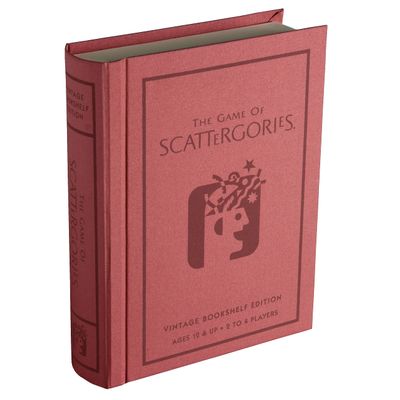 WS Game Company Scattergories Vintage Bookshelf Edition Linen Fabric-Wrapped Book Case with Integrated Storage & 1988 Retro Graphics - Classic Board Game for Family Night, 2-4 Players, Ages 12+