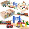 Wooden Train Set Deluxe 52 Pcs with Storage Gift Box Tunnel 9 Layouts Magnetic Trains STEM Montessori Toys Playset for Grandkids Toddler Boys Girls Kids 3+ compatible with Thomas Brio Melissa and Doug view 1