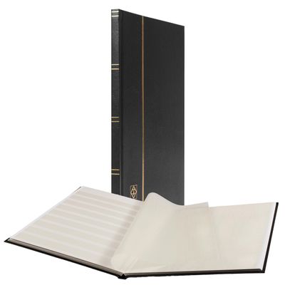 LIGHTHOUSE BASIC Hard Cover Stockbook for Stamps 16 White Cardstock 9x12 (A4) Pages with Glassine Strips - Black