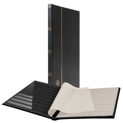 LIGHTHOUSE BASIC Hard Cover Stockbook for Stamps 16 Black Cardstock 9x12 (A4) Pages with Clear Strips - Black