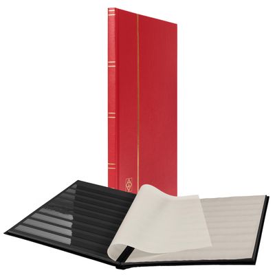 LIGHTHOUSE  BASIC Hard Cover Stockbook for Stamps  16 Black Cardstock 9x12 (A4) Pages with Clear Strips - Red