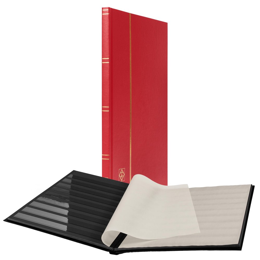 LIGHTHOUSE  BASIC Hard Cover Stockbook for Stamps  16 Black Cardstock 9x12 (A4) Pages with Clear Strips - Red