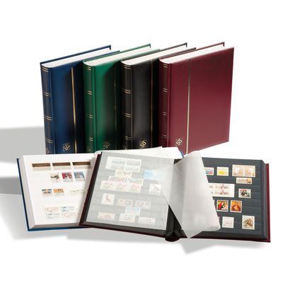 LIGHTHOUSE COMFORT Padded Leather Cover Stockbook for Stamps - 64 White Cardstock A4 Pages with Clear Strips and Double Linen Hinges - Black