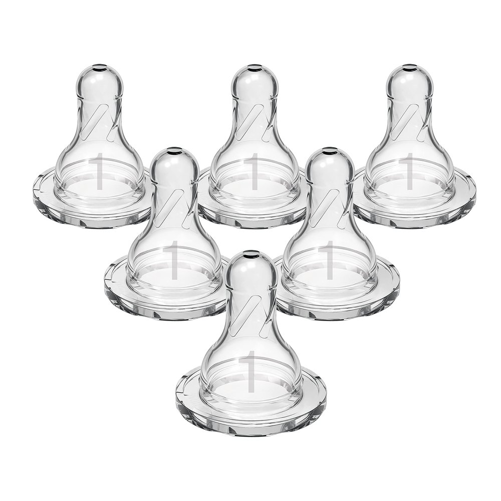 Dr. Brown's Natural Flow Level 1 Narrow Baby Bottle Silicone Nipple, Slow Flow, 0m+, 100% Silicone Bottle Nipple, 6 Count (Pack of 1)