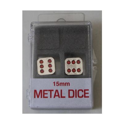 15mm d6 Metal Dice w/Red Pips (2)
