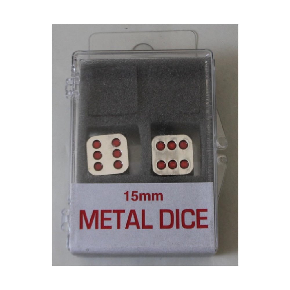 15mm d6 Metal Dice w/Red Pips (2)
