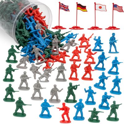 Liberty Imports Army Men Toy Soldiers Playset Bucket WWII Action Figures with Military Vehicles, Accessories & Flags Kids Imaginative Battle Toy Set (200 PCS - Soldiers Only)