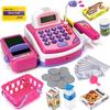 Pretend Play Pink Cash Register Toy - Learn & Play Shopping Kids Toys with Electronic Mic, Scanner, Calculator, Play Food, Fake Money and Basket view 1